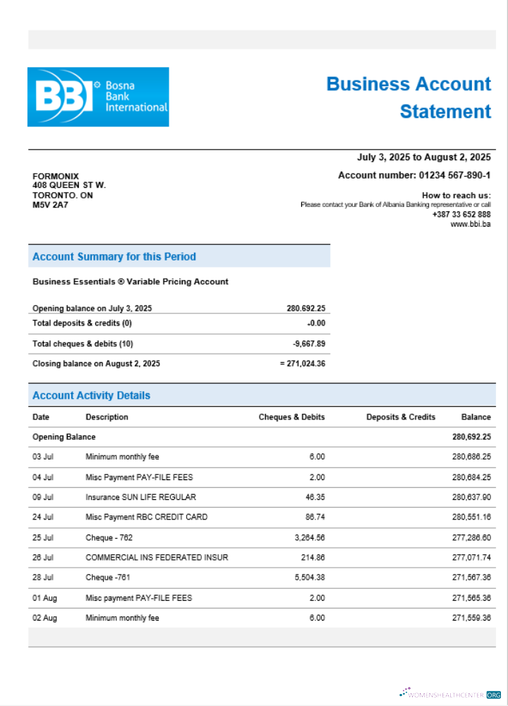 Download Bosna Bank firm account statement Word and PDF format Photoshop template